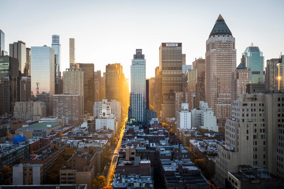 A city skyline at first light