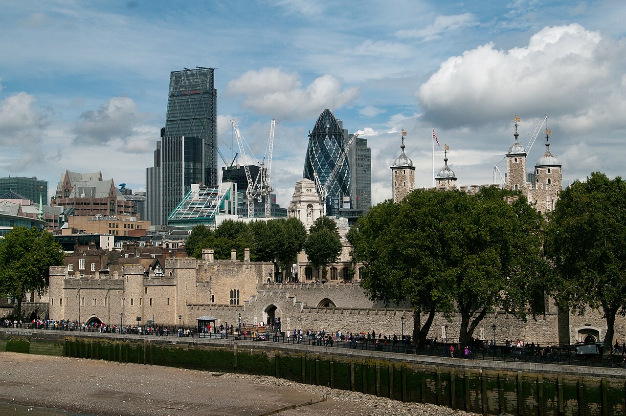 The Tower of London against the modern City of London skyline